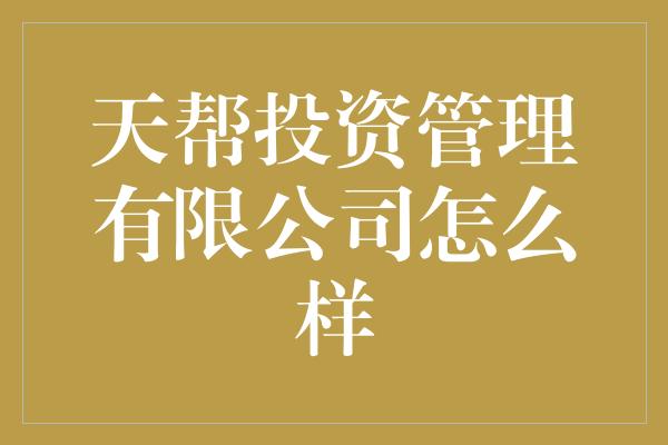 天帮投资管理有限公司怎么样