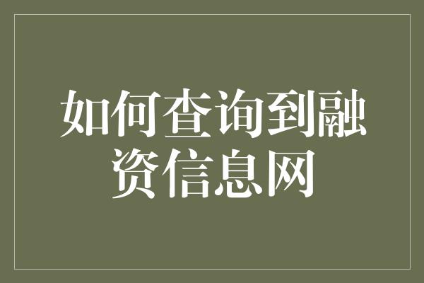 如何查询到融资信息网