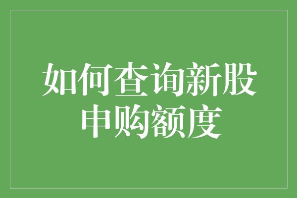 如何查询新股申购额度