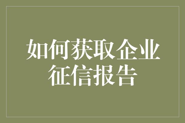 如何获取企业征信报告