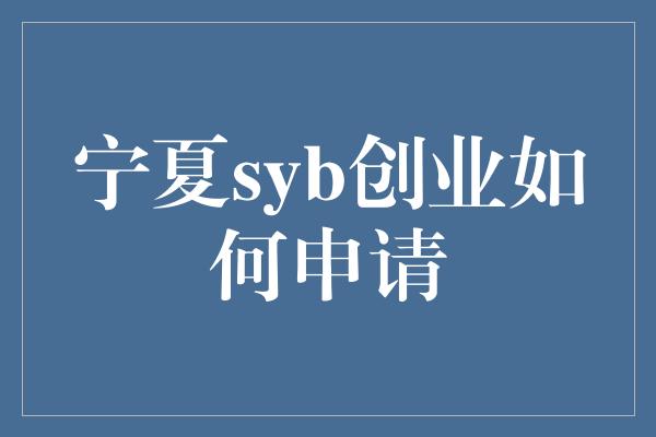 宁夏syb创业如何申请