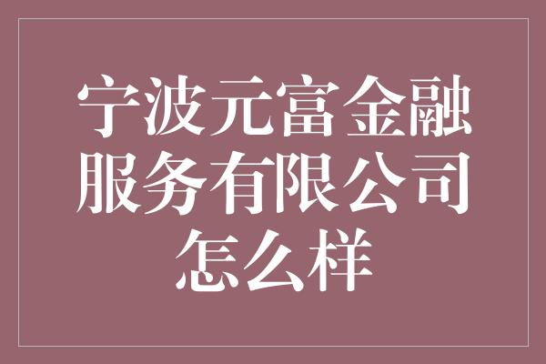 宁波元富金融服务有限公司怎么样