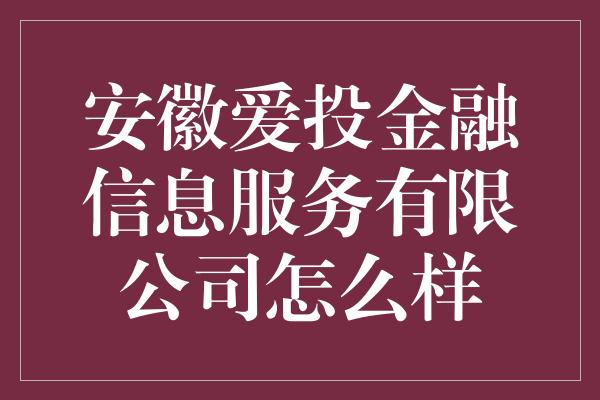 安徽爱投金融信息服务有限公司怎么样