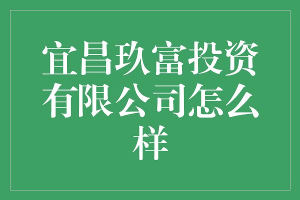 宜昌玖富投资有限公司怎么样