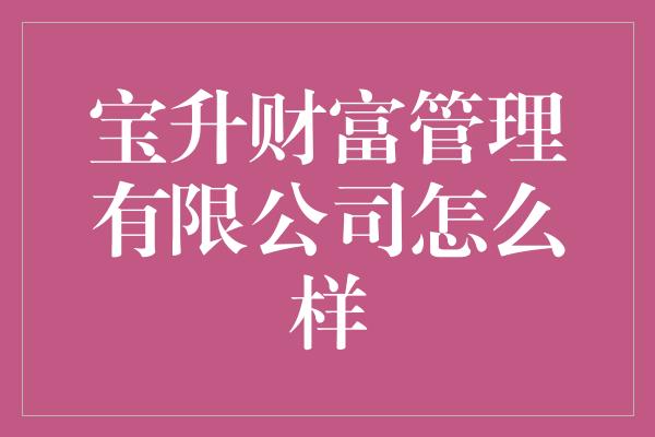 宝升财富管理有限公司怎么样