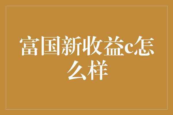 富国新收益c怎么样