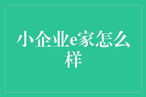 小企业e家怎么样