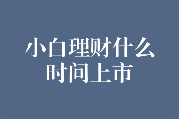 小白理财什么时间上市