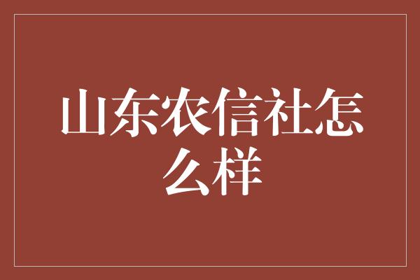 山东农信社怎么样