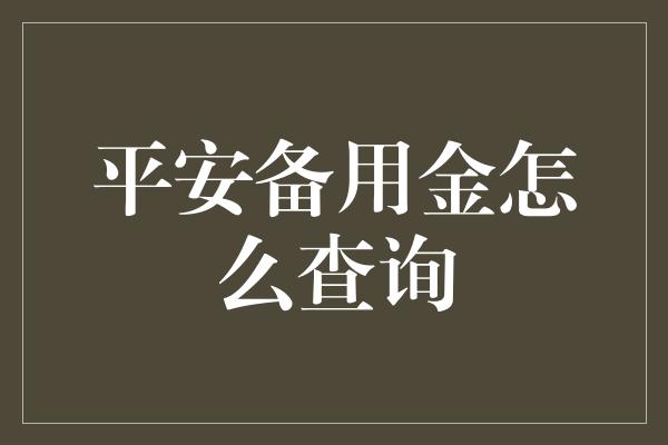 平安备用金怎么查询