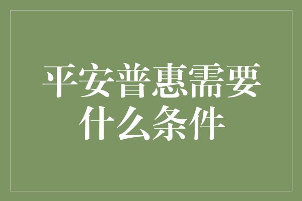 平安普惠需要什么条件