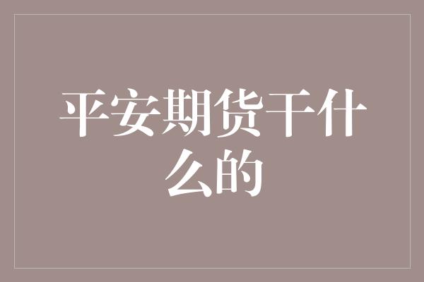 平安期货干什么的