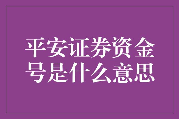 平安证券资金号是什么意思