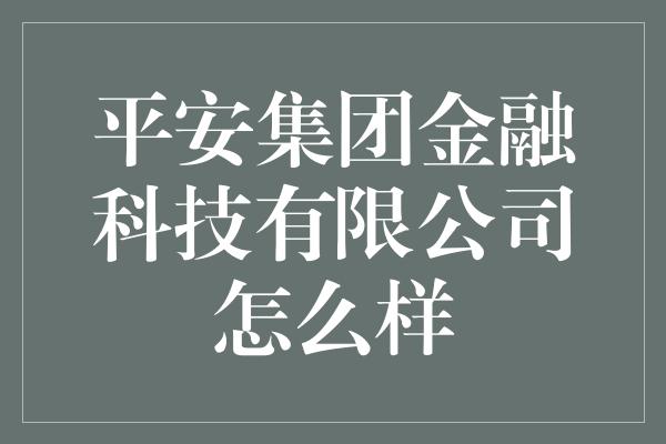 平安集团金融科技有限公司怎么样