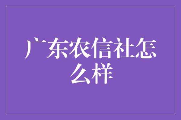 广东农信社怎么样