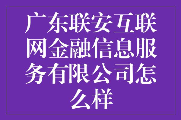 广东联安互联网金融信息服务有限公司怎么样