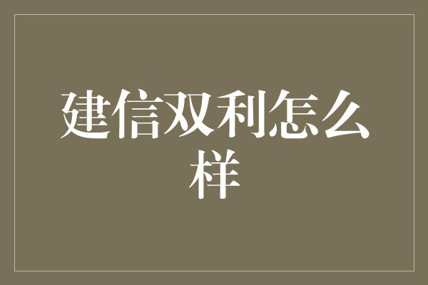 建信双利怎么样