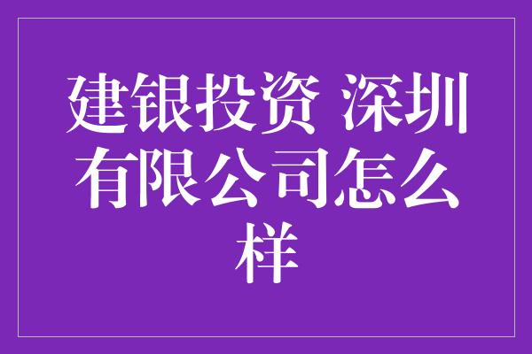 建银投资 深圳有限公司怎么样