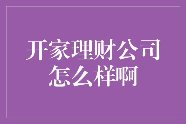 开家理财公司怎么样啊