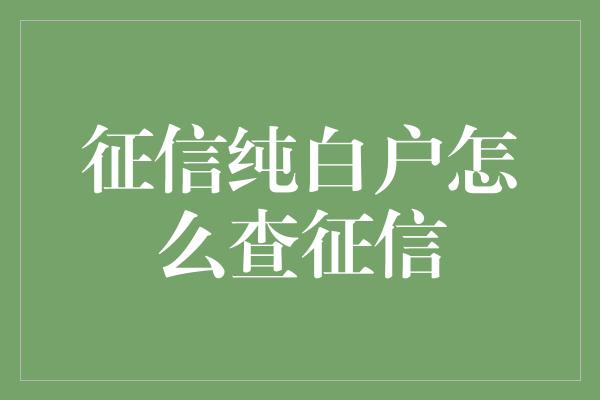 征信纯白户怎么查征信