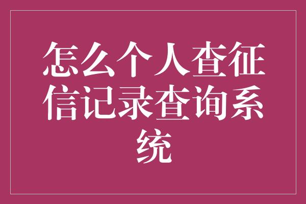 怎么个人查征信记录查询系统