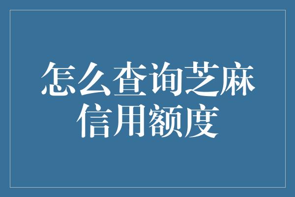 怎么查询芝麻信用额度