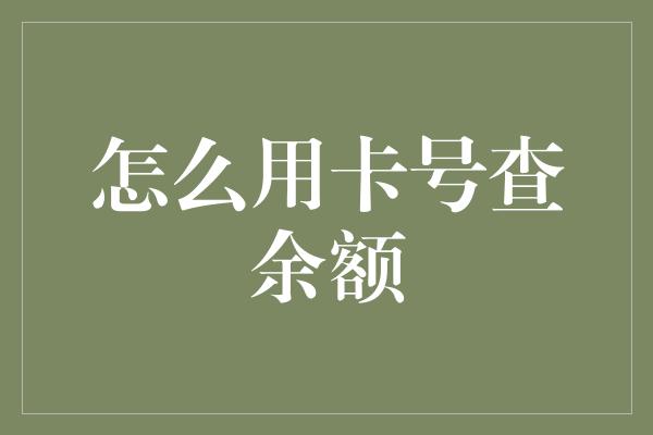 怎么用卡号查余额