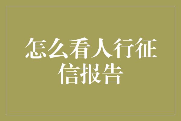 怎么看人行征信报告