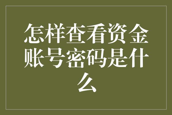 怎样查看资金账号密码是什么