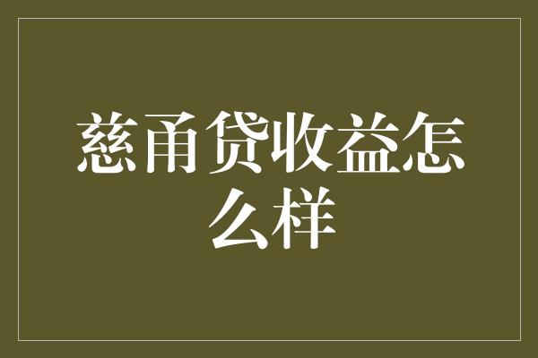 慈甬贷收益怎么样