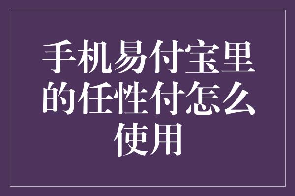 手机易付宝里的任性付怎么使用