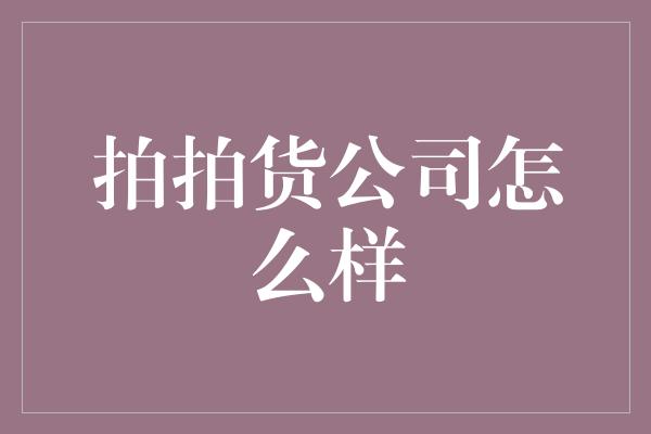 拍拍货公司怎么样