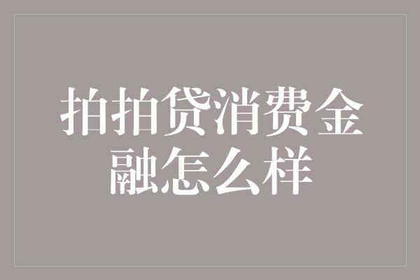 拍拍贷消费金融怎么样