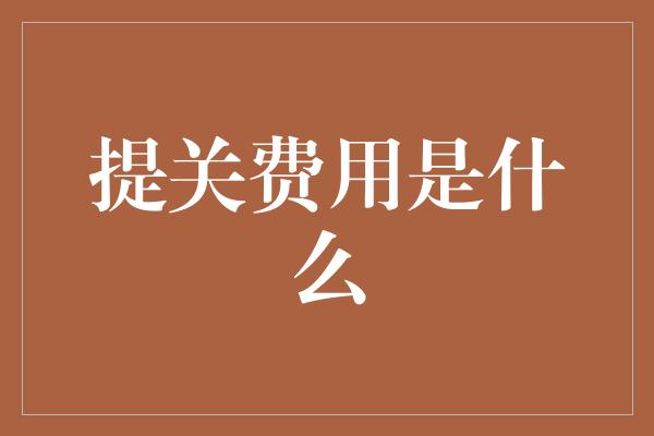 提关费用是什么