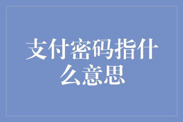 支付密码指什么意思