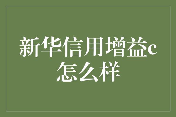 新华信用增益c怎么样