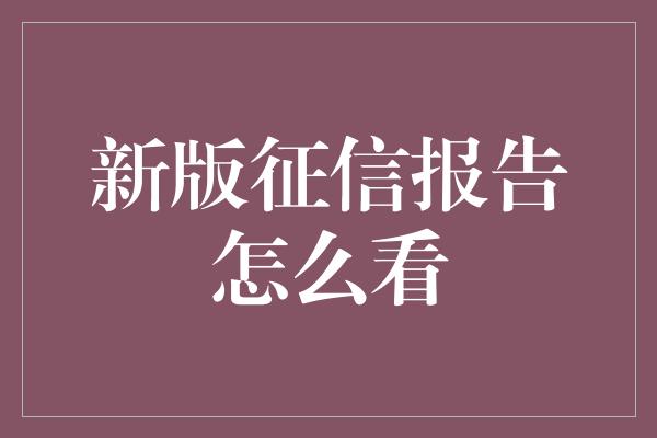 新版征信报告怎么看