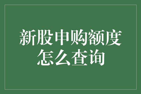 新股申购额度怎么查询