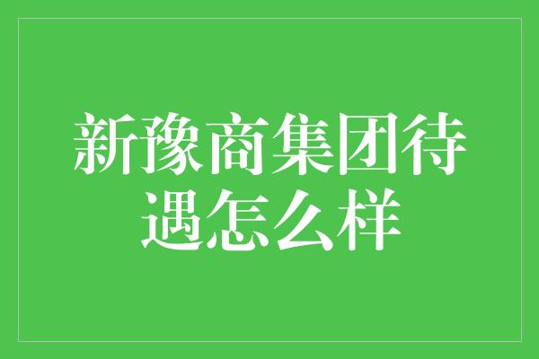 新豫商集团待遇怎么样