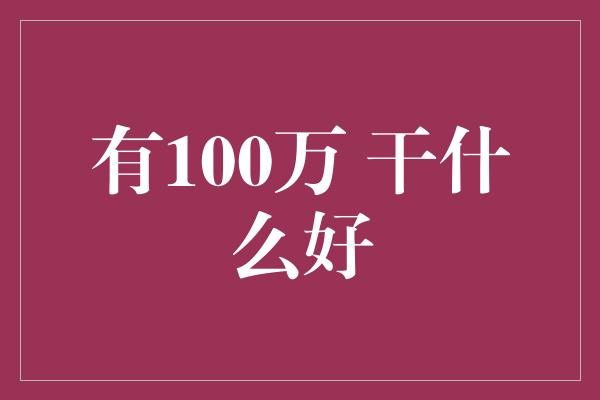 有100万 干什么好