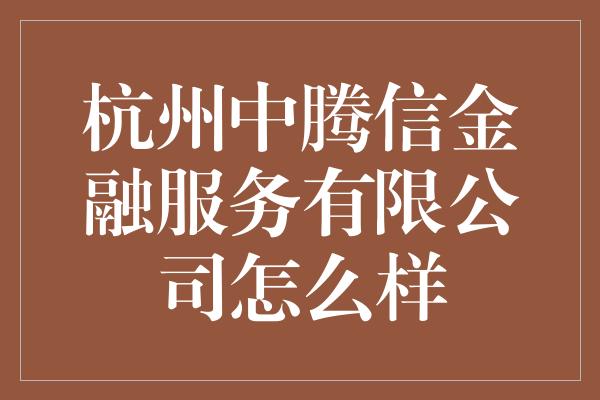 杭州中腾信金融服务有限公司怎么样