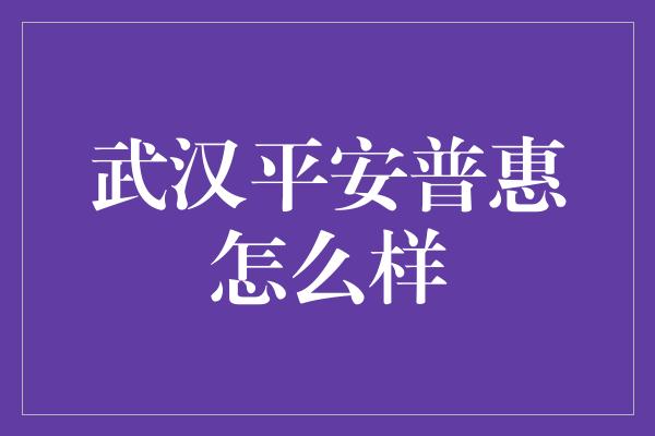 武汉平安普惠怎么样