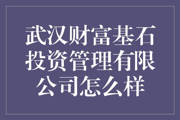 武汉财富基石投资管理有限公司怎么样