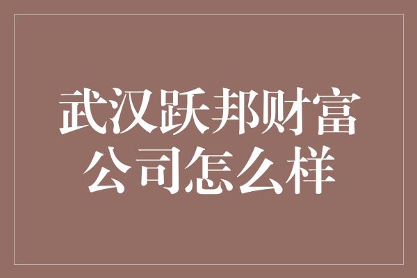 武汉跃邦财富公司怎么样