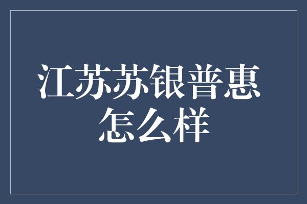 江苏苏银普惠 怎么样