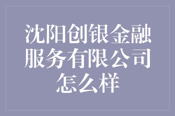 沈阳创银金融服务有限公司怎么样