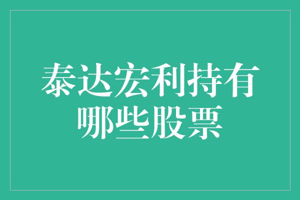 泰达宏利持有哪些股票