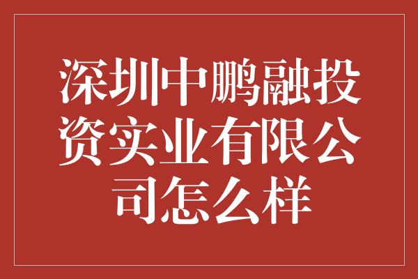 深圳中鹏融投资实业有限公司怎么样