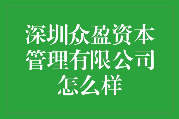 深圳众盈资本管理有限公司怎么样