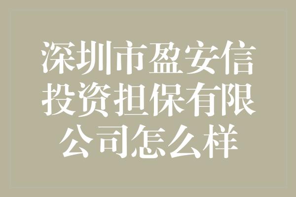 深圳市盈安信投资担保有限公司怎么样